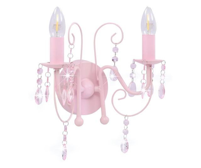 Lampă de perete cu mărgele, roz, 2 becuri x E14
