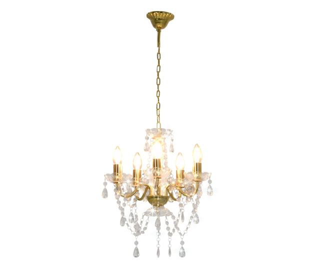 Candelabru cu mărgele de cristal, auriu, rotund, 5 x E14