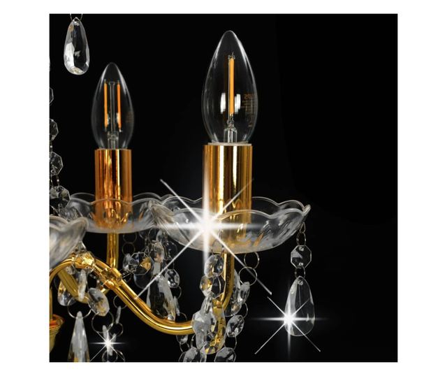Candelabru cu mărgele de cristal, auriu, rotund, 5 x E14