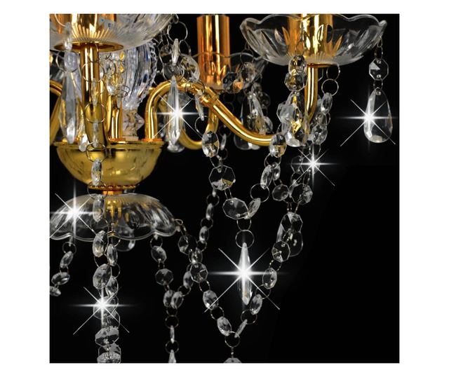 Candelabru cu mărgele de cristal, auriu, rotund, 5 x E14
