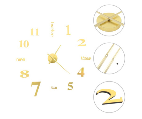 3D стенен часовник, модерен дизайн, 100 см, XXL, златист