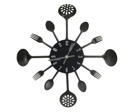 325163 Wall Clock with Spoon and Fork Design Black 40 cm Aluminium