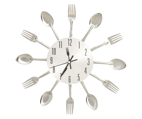 325162 Wall Clock with Spoon and Fork Design Silver 31 cm Aluminium