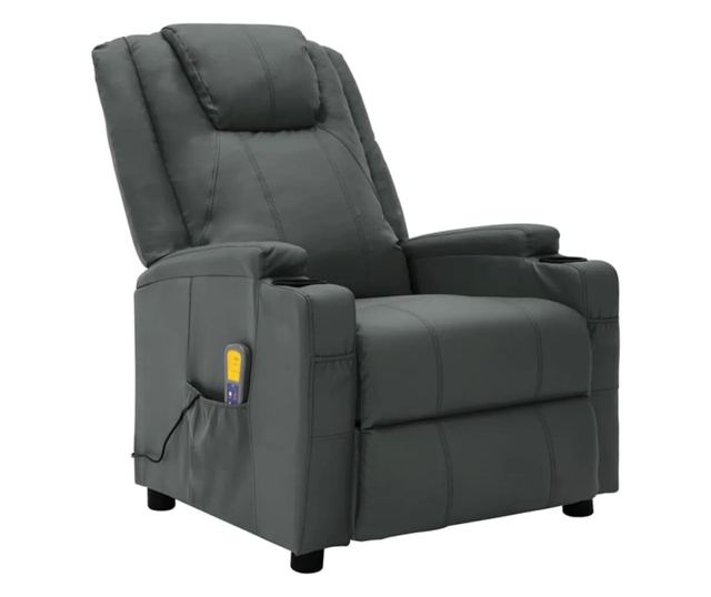 Električna podesiva masažna fotelja, antracit, eko koža