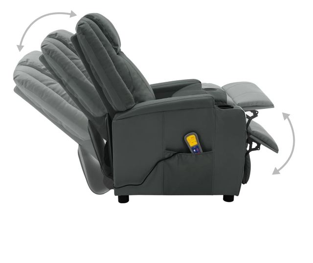 Električna podesiva masažna fotelja, antracit, eko koža