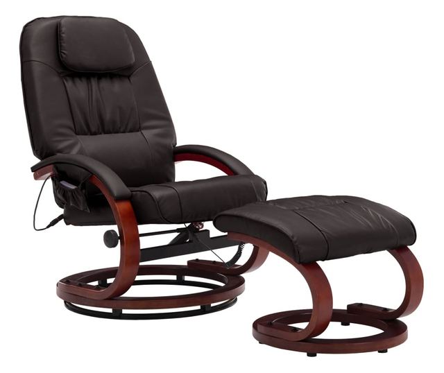 Naslonjač za masažu s tabureom, smeđi, umjetna koža