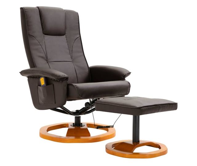 Masažna fotelja s taburetom, smeđa, eko koža