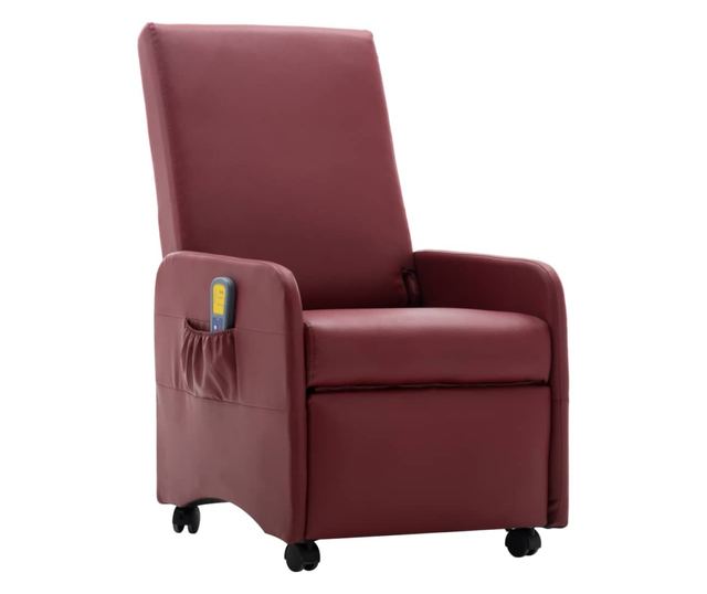 Naslonjač za masažu s nagibom, vinsko crvena, umjetna koža