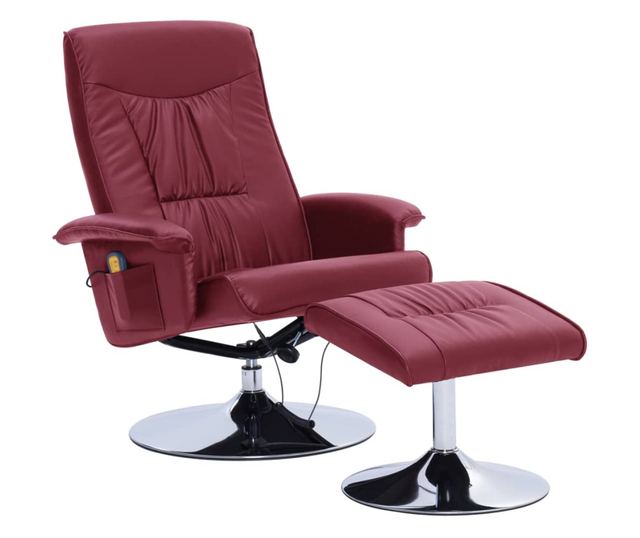 Naslonjač za masažu s tabureom, vinsko crvena, umjetna koža