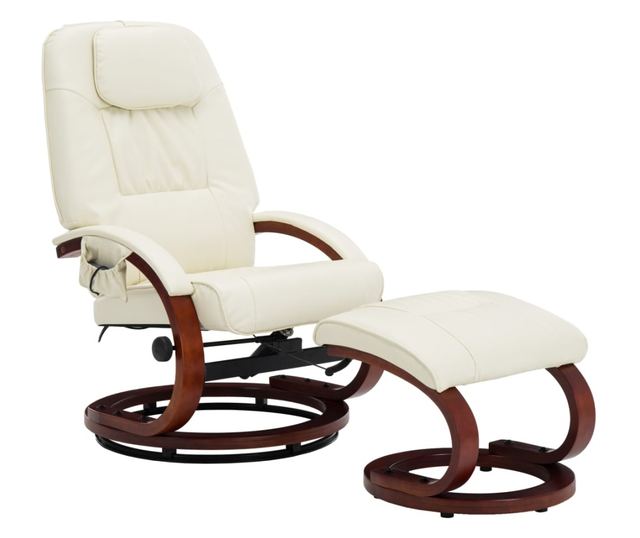 Masažna fotelja s taburetom, bijela krem, umjetna koža