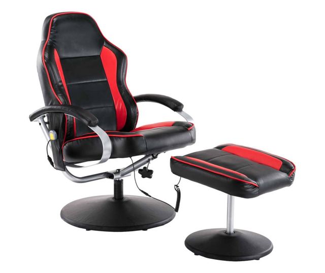 Naslonjač za masažu s naslonom, tabure, crno i crveno, umjetna koža