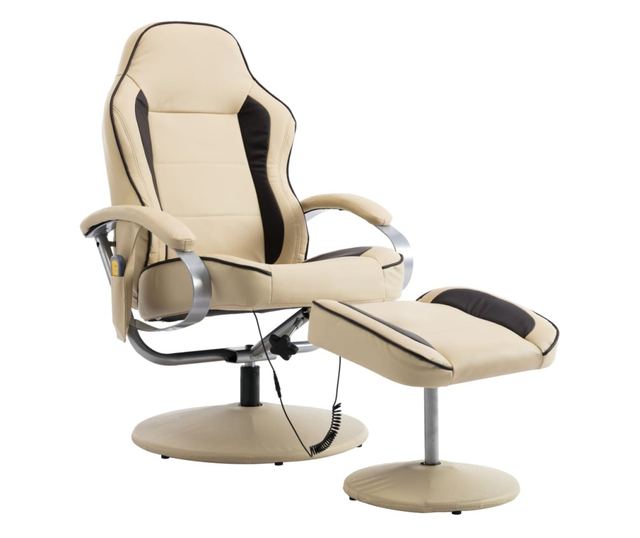 Naslonjač za masažu s tabureom, krem, umjetna koža