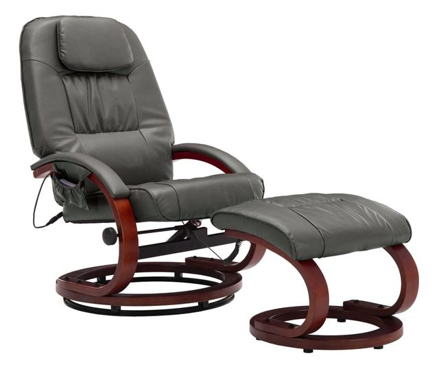 Naslonjač za masažu s tabureom, sivi, umjetna koža