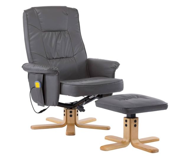 Naslonjač za masažu s tabureom, sivi, umjetna koža