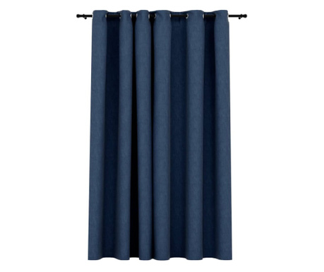 Затъмняваща завеса с пръстени имитация лен синя 290x245 см
