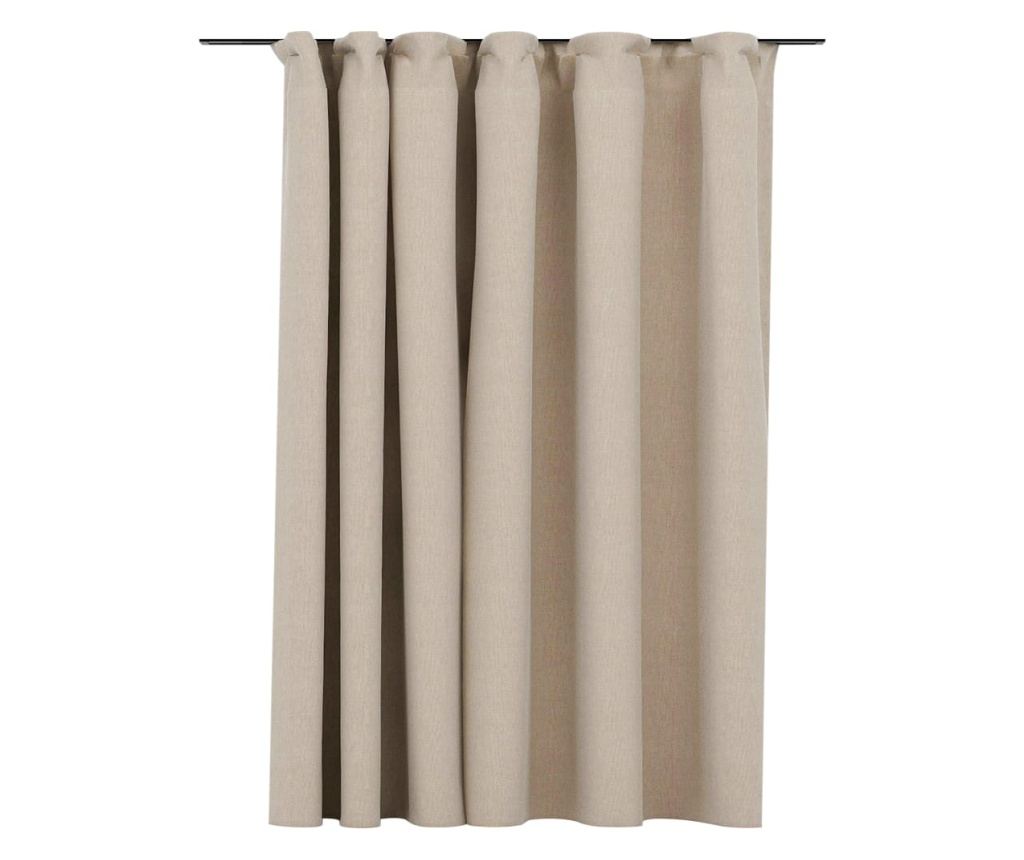 Draperie opacă, aspect de in, bej, 290 x 245 cm, cu cârlige - 2