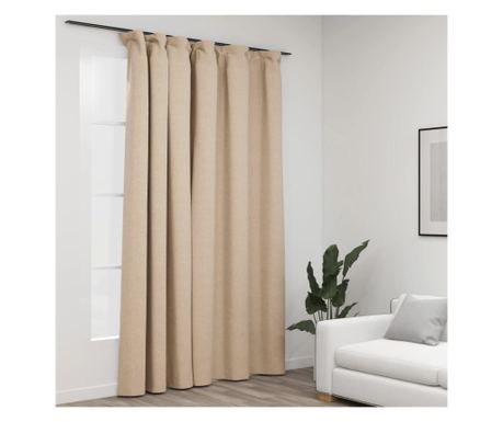 Draperie opacă, aspect de in, bej, 290 x 245 cm, cu cârlige