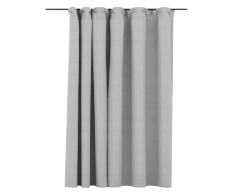 Затъмняваща завеса с куки, имитираща лен, сив, 290x245 см