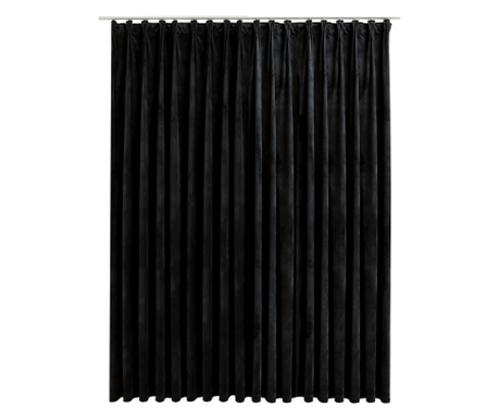 fekete bársony sötétítőfüggöny kampókkal 290 x 245 cm