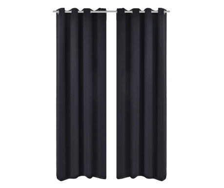 Затъмняващи завеси с метални халки, 2 бр, 135x175 см, черни