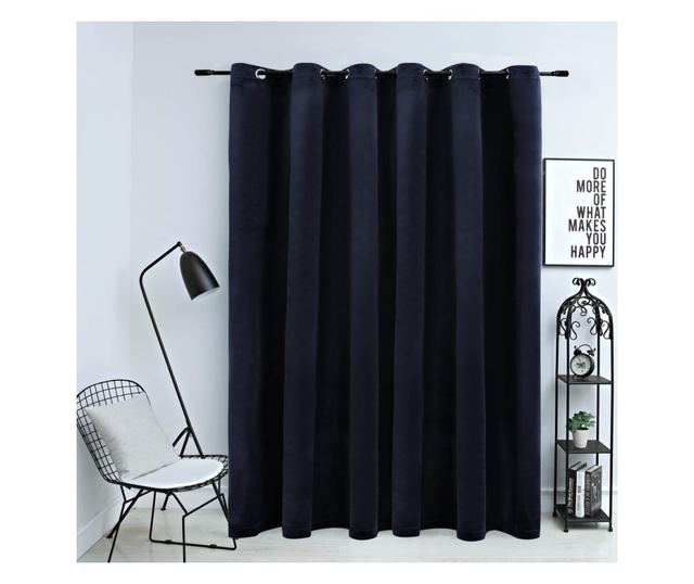 Zavjesa za zamračivanje s prstenima baršunasta crna 290x245 cm