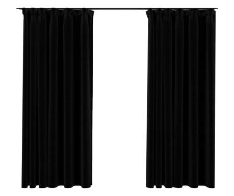 Затъмняващи завеси с куки имитация лен 2 бр черни 140x175 см