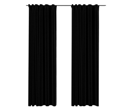 Perdele opace aspect pânză, cârlige, 2 buc., negru, 140x245 cm