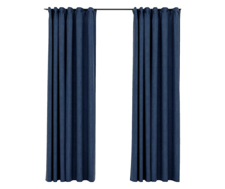 Perdele opace aspect pânză cârlige, 2 buc, albastru, 140x225 cm