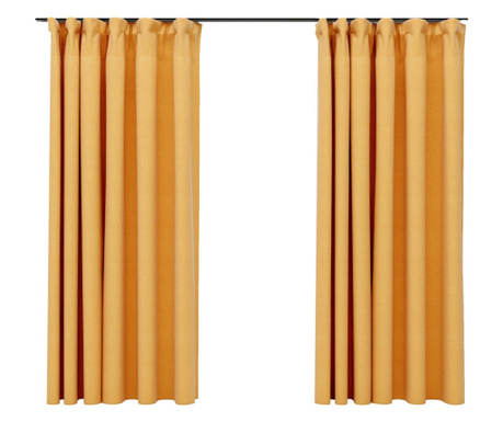 Затъмняващи завеси с куки имитация лен 2 бр жълти 140x175 см