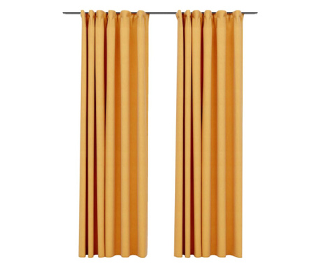 Perdele opace aspect pânză, cârlige, 2 buc. galben, 140x225 cm
