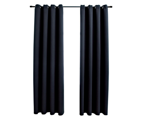 2 db fekete sötétítőfüggöny fémgyűrűkkel 140 x 245 cm