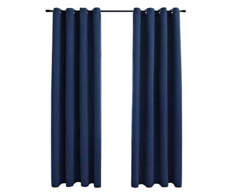 Draperii opace cu inele metalice, 2 buc, albastru, 140 x 175 cm