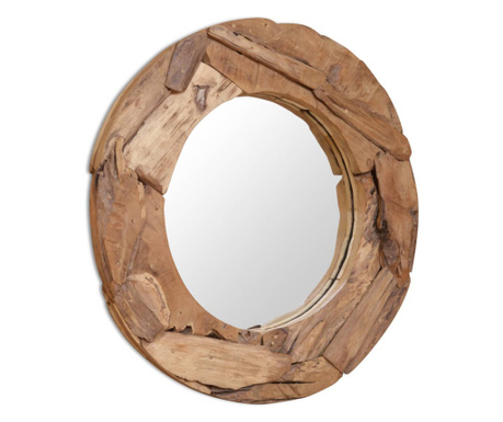Декоративно огледало, тиково дърво, 80 см, кръгло