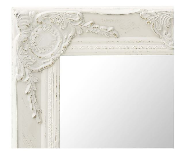 Oglindă de perete în stil baroc, alb, 50 x 40 cm