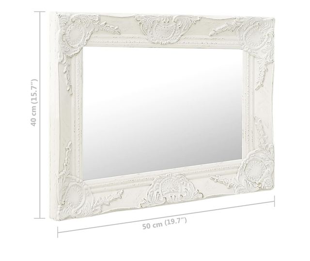 Oglindă de perete în stil baroc, alb, 50 x 40 cm