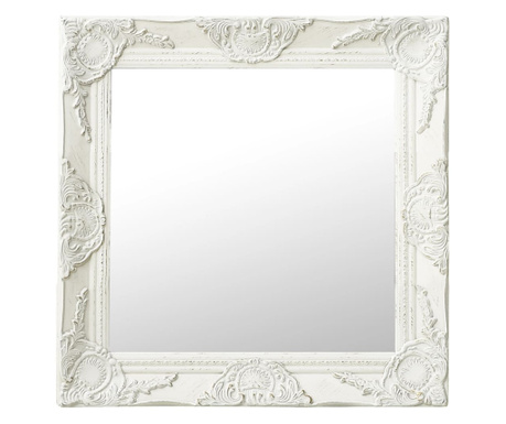 Oglindă de perete în stil baroc, alb, 50 x 50 cm