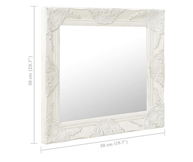 Oglindă de perete în stil baroc, alb, 50 x 50 cm