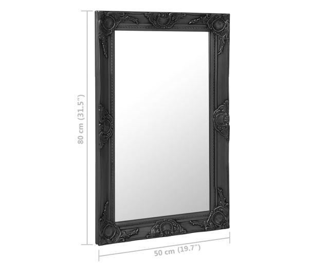Oglindă de perete în stil baroc, negru, 50 x 80 cm