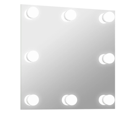 Lustro ścienne z lampkami LED, kwadratowe, szklane