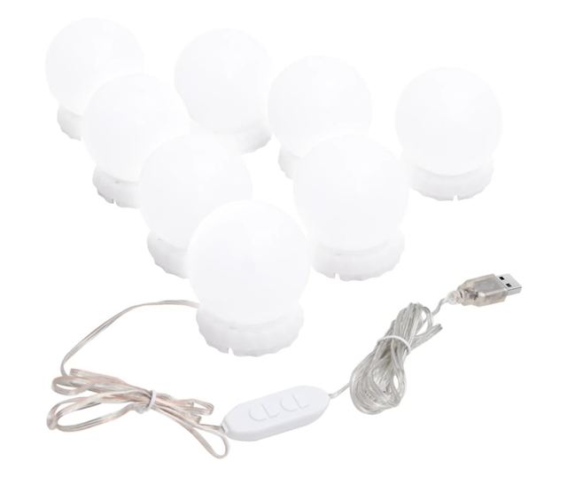 Стенно огледало с LED лампи, кръгло, стъкло
