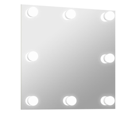 Oglindă de perete cu lumini LED, sticlă, pătrată