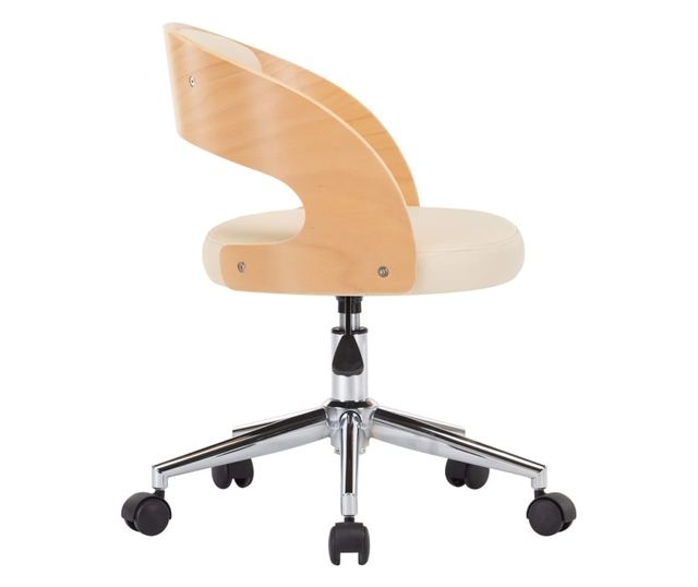 Vrtljivi stoli, 4 kosi, kremni, upognjen les in umetno usnje