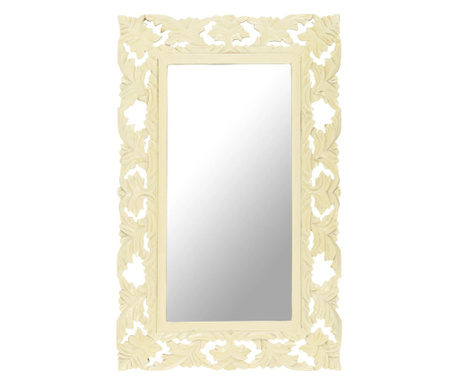 Ručně vyřezávané zrcadlo bílé 80 x 50 cm masivní mangovník