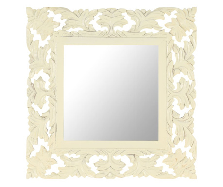 Ръчно резбовано огледало, бяло, 50x50 см, мангово дърво масив