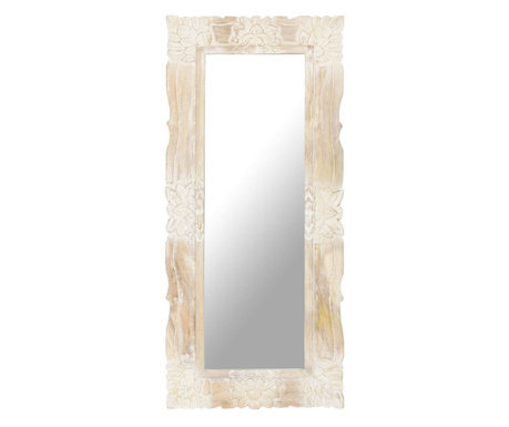 Огледало, бяло, 110x50 см, мангово дърво масив