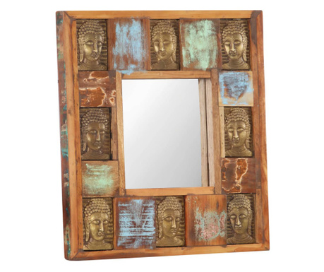 Καθρέφτης Σχέδιο Βούδας 50 x 50 εκ. Μασίφ Ανακυκλωμένο Ξύλο