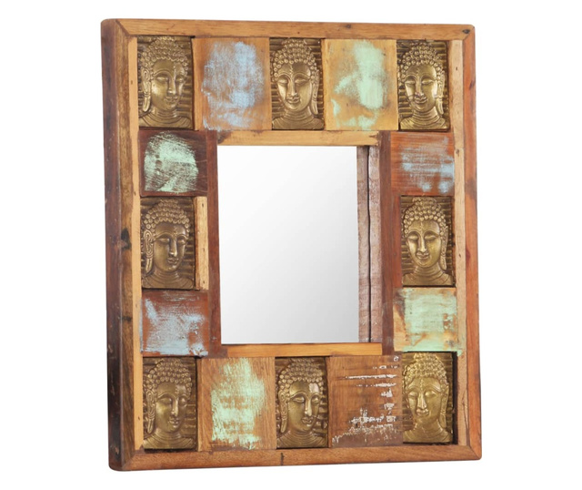Ogledalo s likom Buddhe 50 x 50 cm od masivnog obnovljenog drva