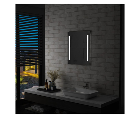 Oglindă cu LED de perete pentru baie cu raft, 50 x 70 cm