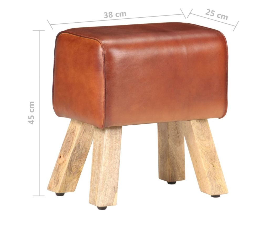 Telovadna klop 38 cm rjava pravo usnje in trden mangov les - 11