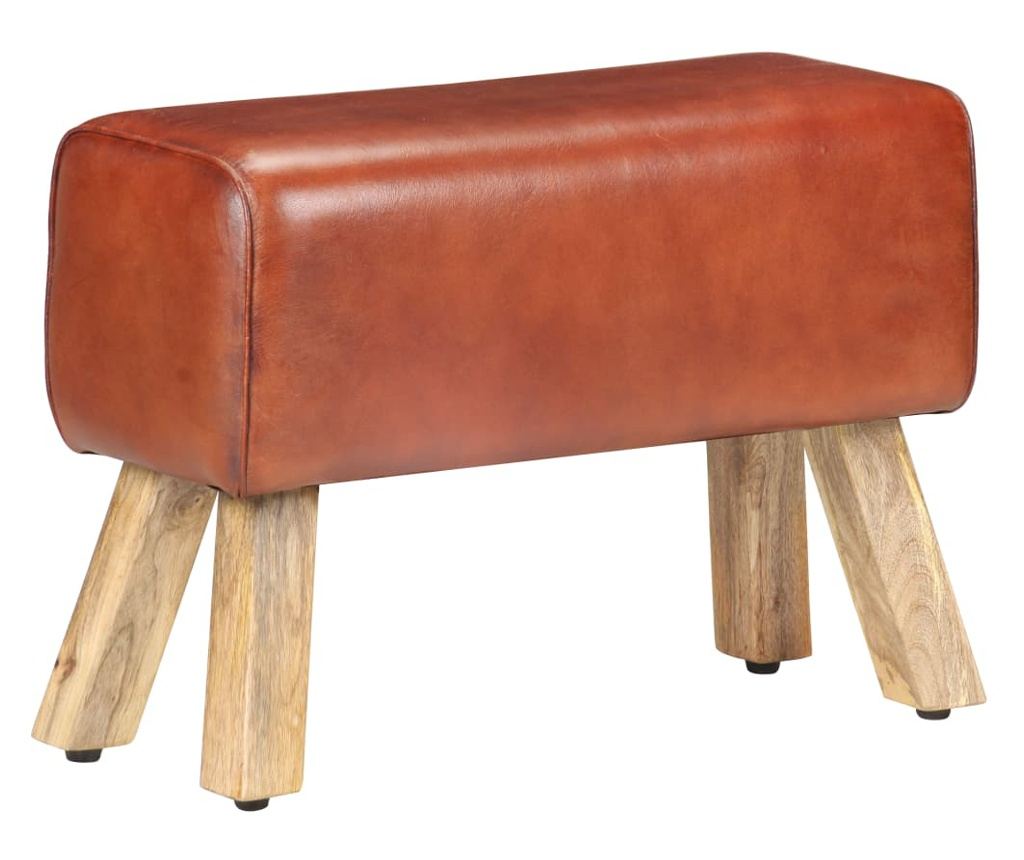 Telovadna klop 58 cm rjava pravo usnje in trden mangov les - 19
